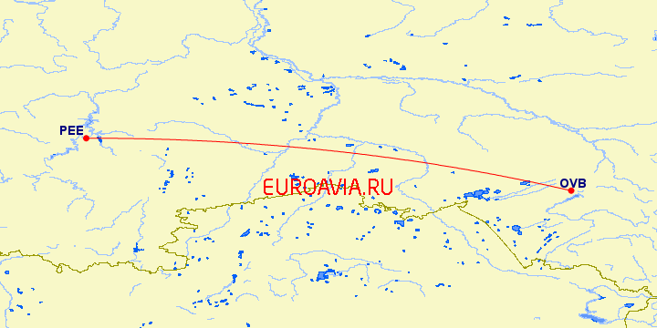 перелет Пермь — Новосибирск на карте