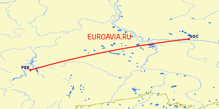 перелет Пермь — Сургут на карте