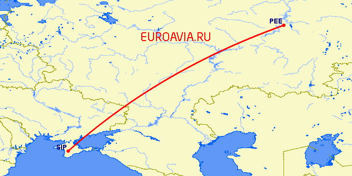 перелет Пермь — Симферополь на карте