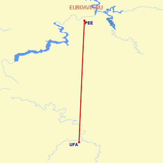 перелет Пермь — Уфа на карте