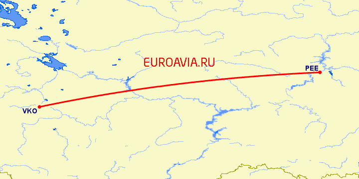 перелет Пермь — Москва на карте