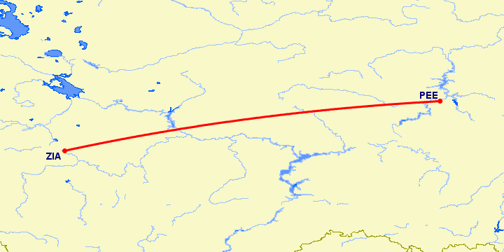 перелет Пермь — Москва на карте