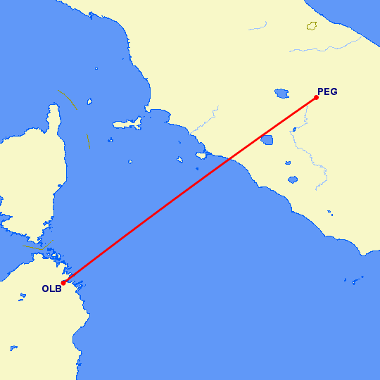 перелет Перужия — Ольбия на карте