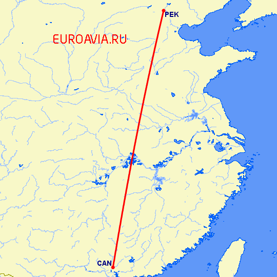перелет Пекин — Гуанчжоу на карте