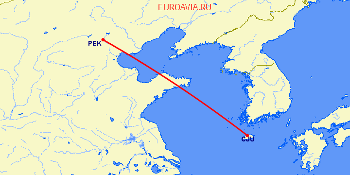 перелет Пекин — Jeju на карте