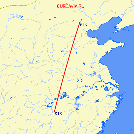 перелет Пекин — Чанша на карте