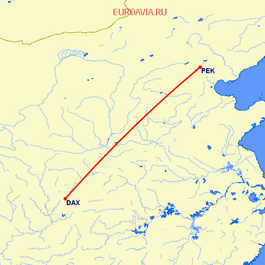 перелет Пекин — Дэцзян на карте