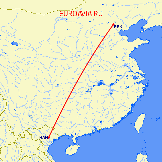 перелет Пекин — Ханой на карте