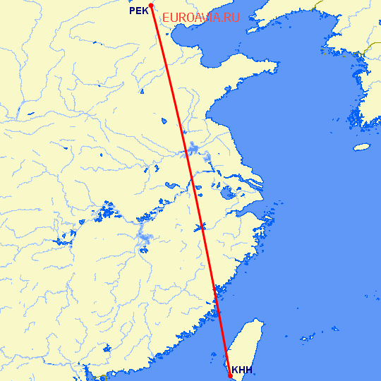 перелет Пекин — Гаосюн на карте