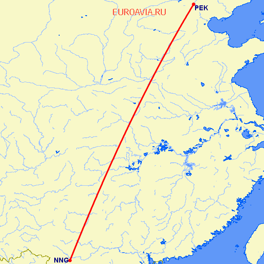 перелет Пекин — Наньнин на карте