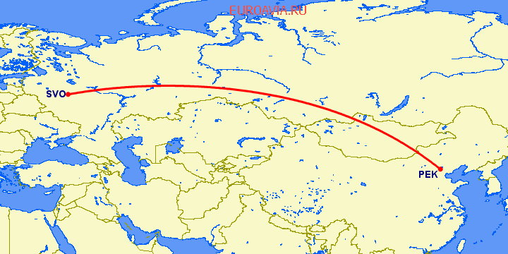 перелет Пекин — Москва на карте