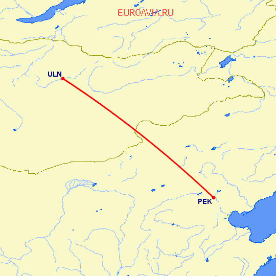 перелет Пекин — Улан Батор на карте