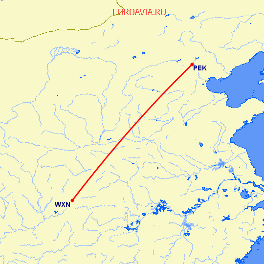 перелет Пекин — Wanxian на карте