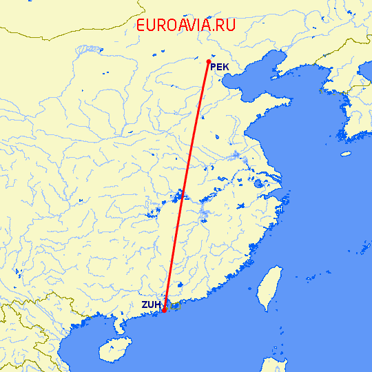 перелет Пекин — Чжухай на карте