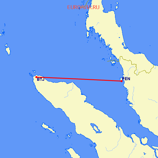 перелет Пенанг — Банда Асе на карте