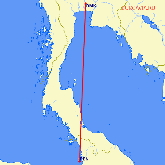 перелет Пенанг — Бангкок на карте