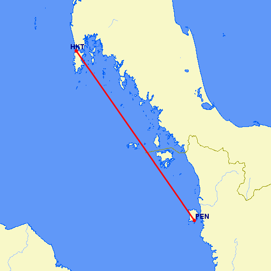перелет Пенанг — Пхукет на карте