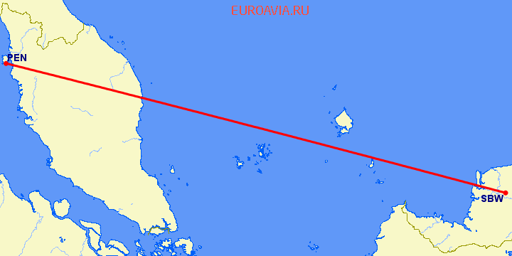 перелет Пенанг — Sibu на карте