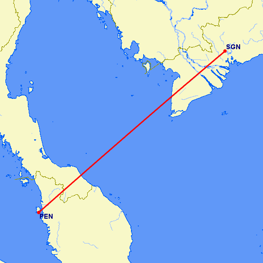 перелет Пенанг — Хошимин на карте