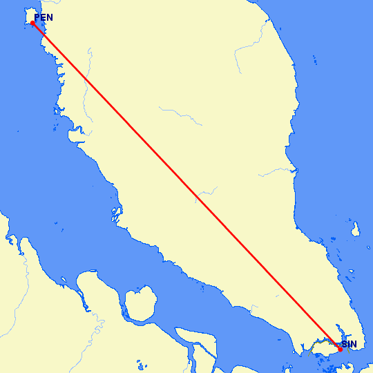 перелет Пенанг — Сингапур на карте