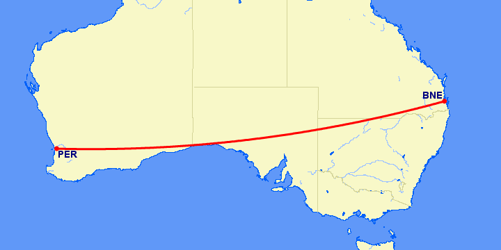 перелет Перт — Брисбен на карте