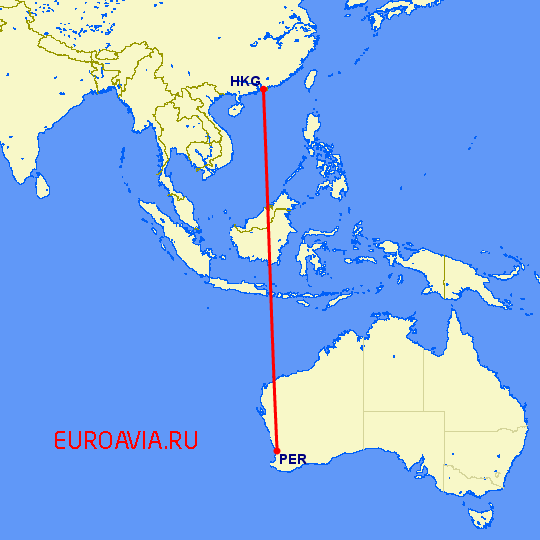 перелет Перт — Гонконг на карте