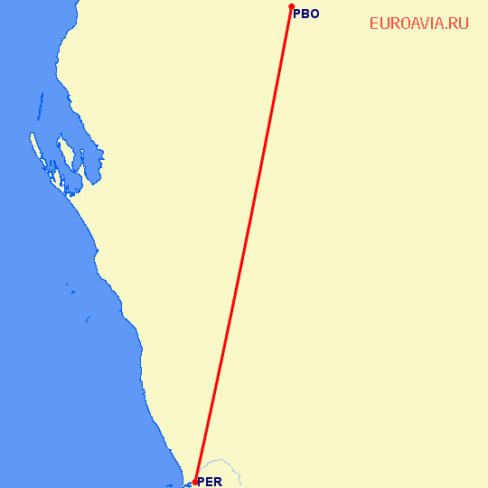 перелет Перт — Paraburdoo на карте