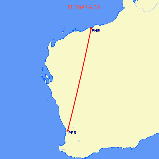 перелет Перт — Port Hedland на карте