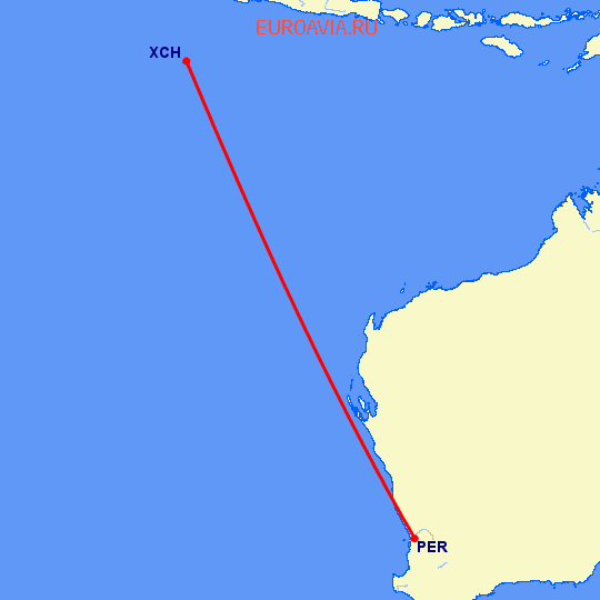 перелет Перт — Christmas Island на карте