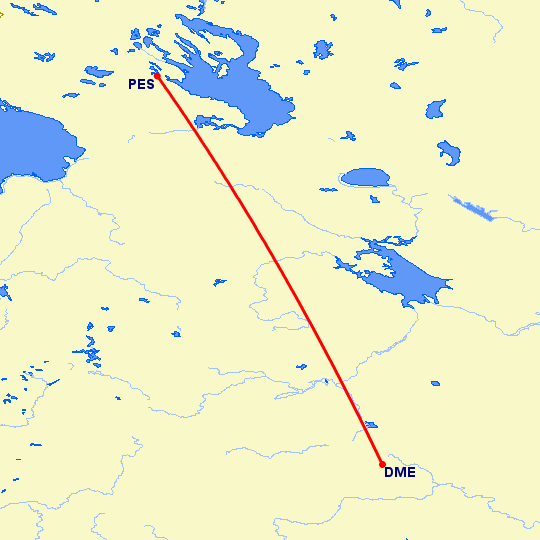 перелет Петрозаводск — Москва на карте