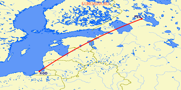 перелет Петрозаводск — Калининград на карте