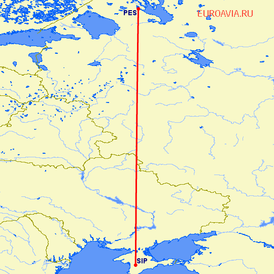 перелет Петрозаводск — Симферополь на карте