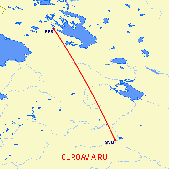 перелет Петрозаводск — Москва на карте