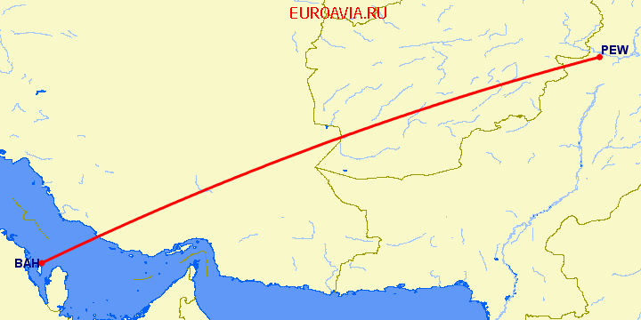 перелет Пешавар — Манама на карте