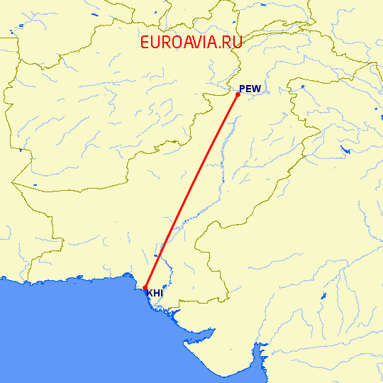 перелет Пешавар — Карачи на карте