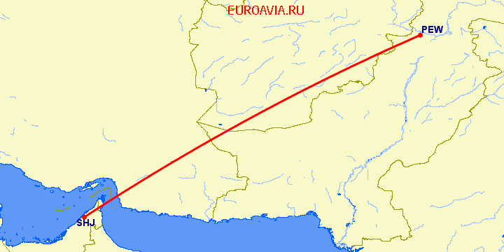 перелет Пешавар — Шарджа на карте