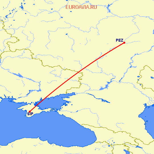 перелет Пенза — Симферополь на карте