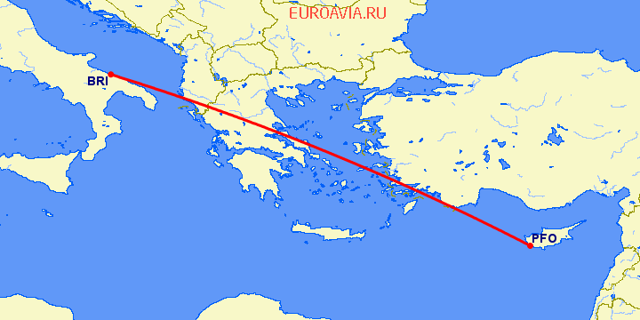 перелет Пафос — Бари на карте