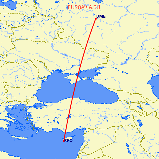 перелет Пафос — Москва на карте