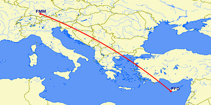 перелет Пафос — Мемминген на карте