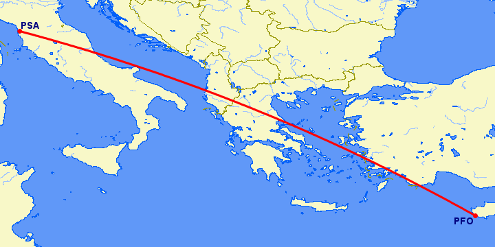 перелет Пафос — Пиза на карте