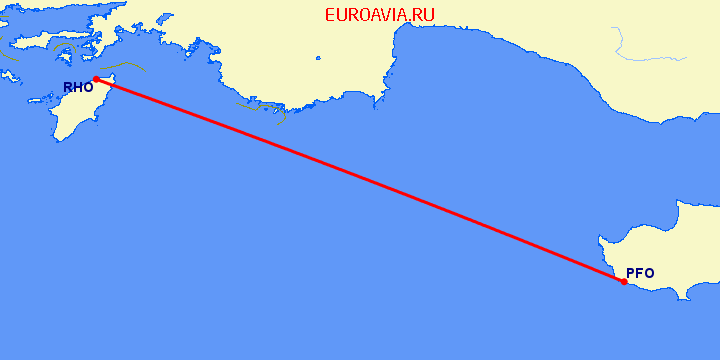 перелет Пафос — Родос на карте