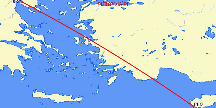 перелет Пафос — Салоники на карте