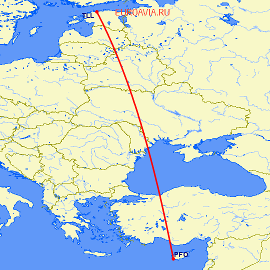перелет Пафос — Таллин на карте