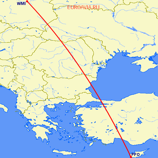 перелет Пафос — Варшава на карте