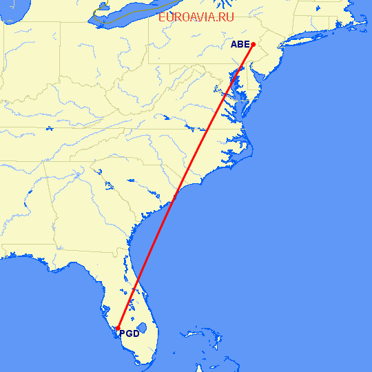 перелет Пунта Горда — Аллентаун на карте