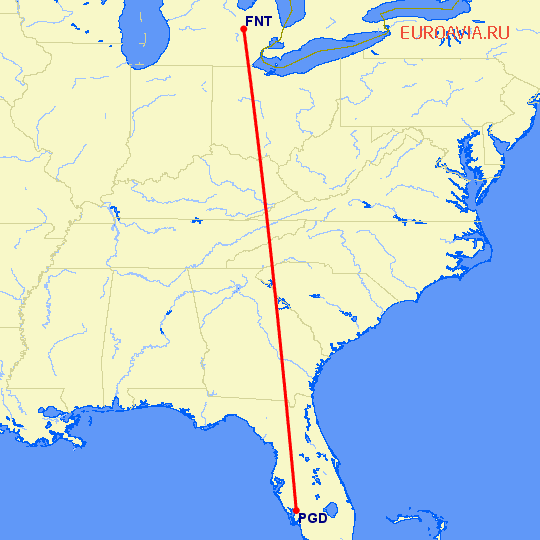 перелет Пунта Горда — Флинт на карте