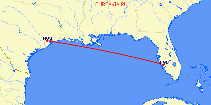 перелет Пунта Горда — Хьюстон на карте