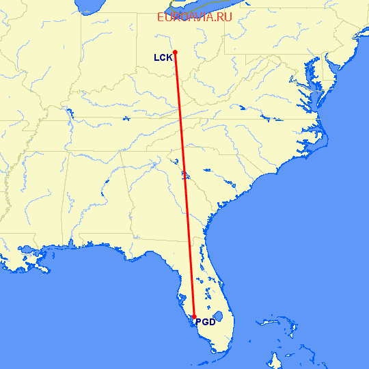 перелет Пунта Горда — Columbus на карте