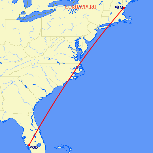 перелет Пунта Горда — Бостон на карте